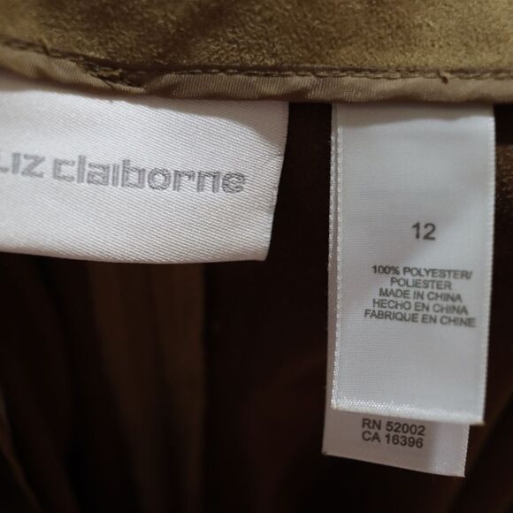 Liz Claiborne Tan Trousers  Relaxed Fit Wide Leg Michaela Faux Suede Pants  12 - Picture 11 of 13